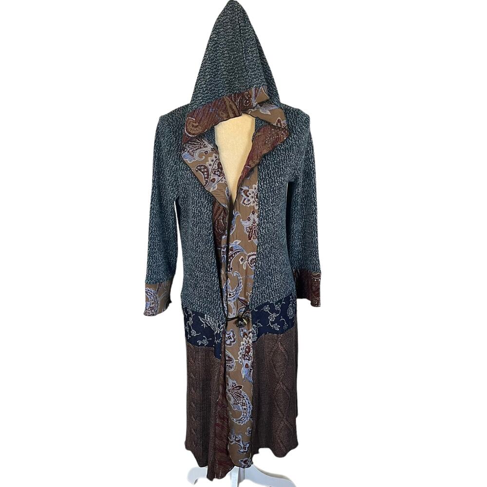 Lee Andersen Hooded Artsy Duster Boho Cardigan Jacket Top Size Small